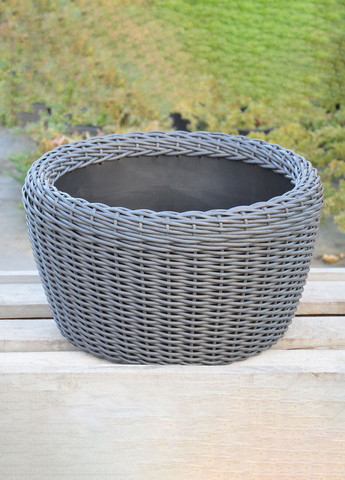 Кашпо велике 45 літрів (горщик для квітів та рослин),Вазон із штучного ротангу ручної роботи. Колір Графіт Handmade (329193751)