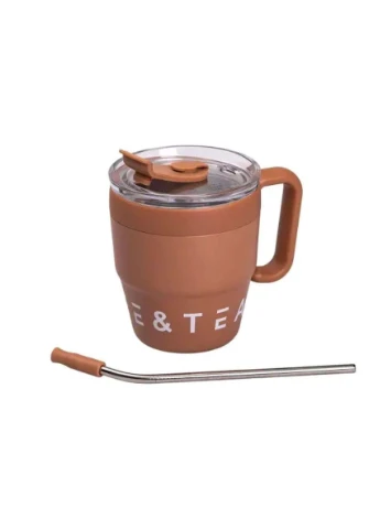 Термочашка Coffee & Tea с трубочкой коричневая HP-14-23BR Yiwu (397884445)