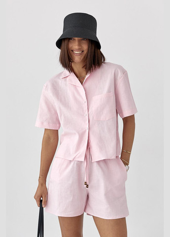 Льняный костюм с рубашкой и шортами - бежевый цвет Lurex (340917658)