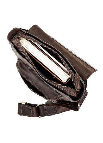 Чоловіча шкіряна сумка через плече планшет месенджер із натуральної шкіри коричнева 23*25*8,5 см Shvigel (329151789)