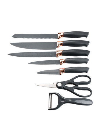 Набір кухонних ножів 5 штук з ножицями та овочечисткою 33/23.5/24.5/19.5 см Чорний HP27476 TS Kitchen (370969292)