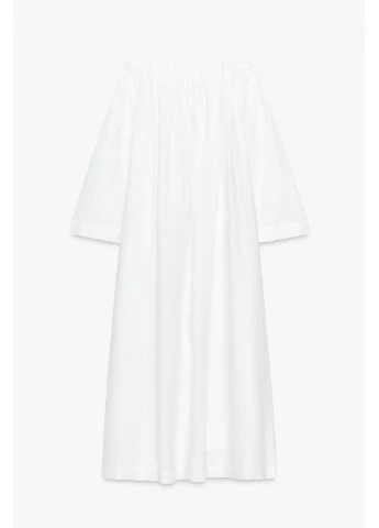 Білий сукня міді з льону 8191/267 Zara