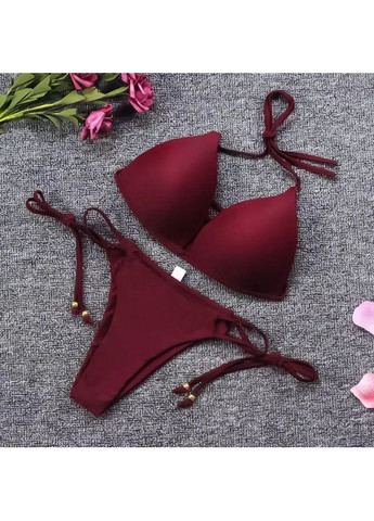 Бордовий літній роздільний купальник із еластану з пушапом. роздільний купальник ззаду верх на зав'язках. China