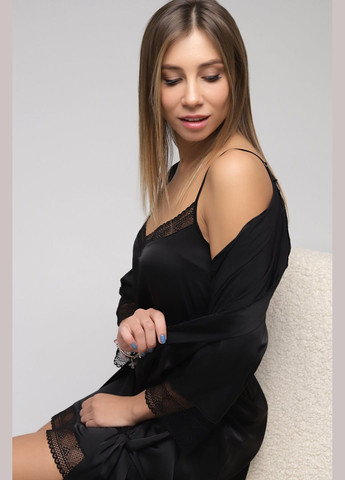 Черный демисезонный комплект халат+ночная рубашка 0305/304 черный (2000989440376a) shop (2000991056657) Barwa