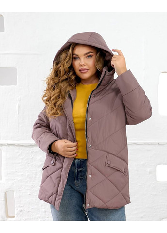 Темно-бежева зимня жіноча тепла стьобана куртка з капюшоном No Brand