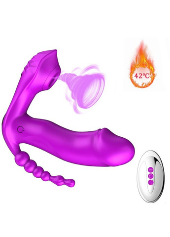 Фиолетовый многофункциональный вибратор с подогревом и вакуумной стимуляцией клитора (USB) Fox (284278731)