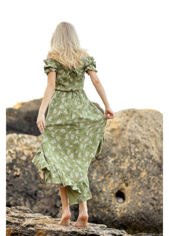 Оливкова (хакі) повсякденний жіноча бавовняна сукня miranda з відкритими плечима (mil504) milirud