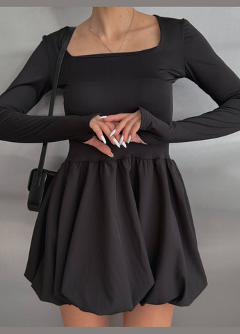 Чорна повсякденний, вечірня жіноча міні сукня з обʼємною спідницею дзвін No Brand однотонна