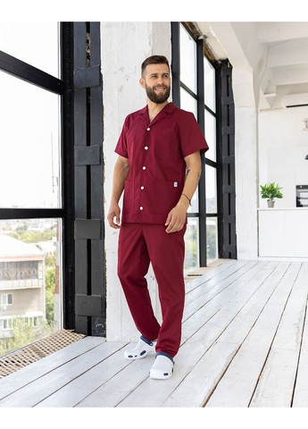 Бордовий демісезонний костюм медичний чоловічий марс котон короткий рукав No Brand