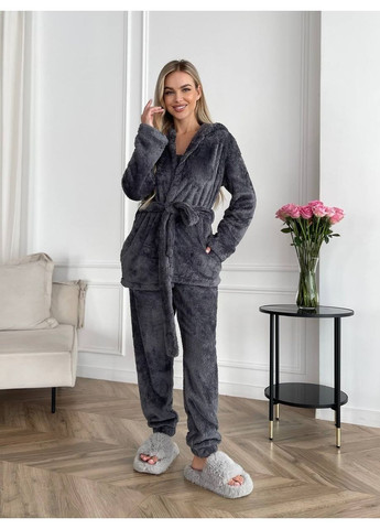 Домашний костюм тройка махра двусторонняя, топ, халат и штаны Україна (364814420)