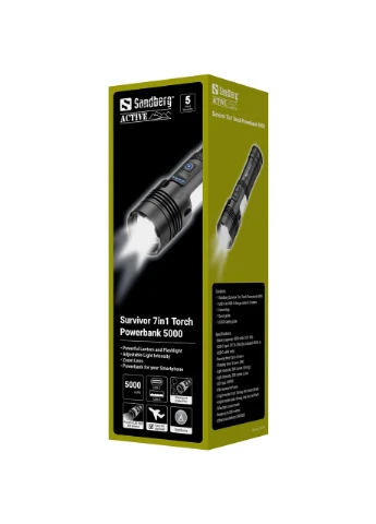 Фонарик-пауэрбанк Survivor 7 in 1 Torch Powerbank 5000 mAh XHP50 LED USB-C 5W Sandberg (396879209)