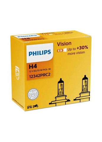 Лампа розжарювання H4 12V 60/55W P43t-38 Vision +30 (2шт. комп.) (вир-во ) Philips (332213680)