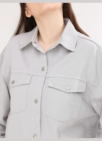 Светло-серая повседневный рубашка однотонная Whitney с длинным рукавом