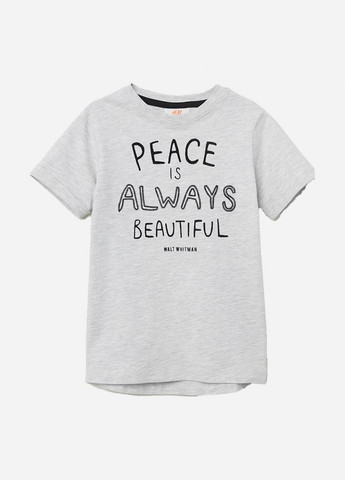 Сіра демісезонна футболка бавовняна з принтом для дівчинки 0632495 сірий H&M