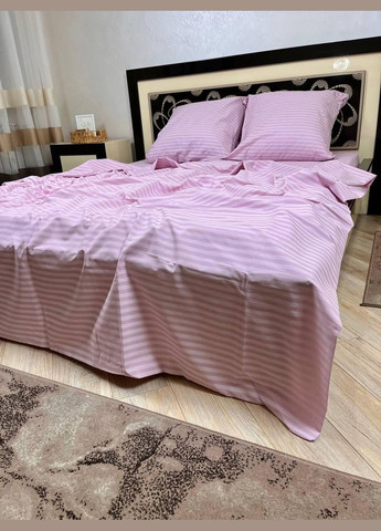 Постільна білизна бавовняна в Смужку Двоспальна Простирадло на гумці 180x200х20 Бязь Рожевий 50 х 70 No Brand (282842976)