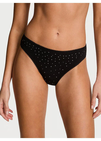 Трусики-бікіні жіночі бавовняні Stretch Cotton Sparkle Bikini Panty чорні Victoria's Secret (370139626)