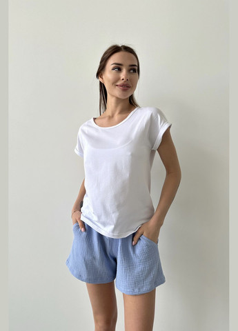Синяя всесезон пижамный комплект женский футболка белая и шорты муслиновые футболка + шорты German Volf