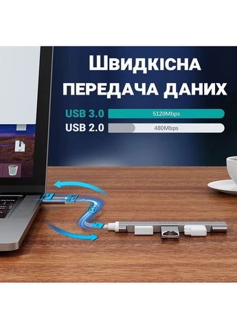 USB Type-C хаб, концентратор / розгалужувач для ноутбука UH-05C, на 4 порти USB, Addap (375460562)