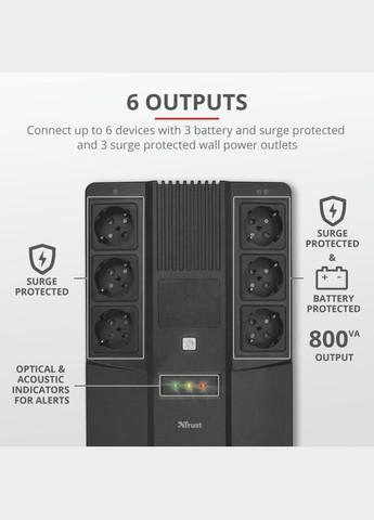 Джерело безперебійного живлення Maxxon 800VA UPS with 6 standard wall power outlets BLACK Trust (341089366)