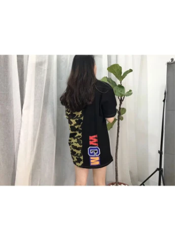 Зелена футболка чорно-зелена Bape A Bathing Ape Shark Green Black Half Camo T-Shirt Mens