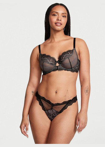 Жіночі трусики DREAM ANGELS Lace & Mesh Thong чорні Victoria's Secret (294292205)