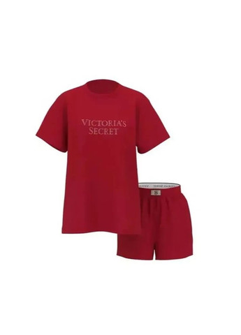 Красная всесезон женская пижама (шорты + футболка) victoria’s secret 100% cotton shine футболка + шорты Victoria's Secret