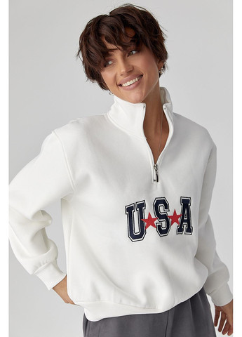 Молочный теплый свитшот с молнией на воротнике Lurex (366241618)