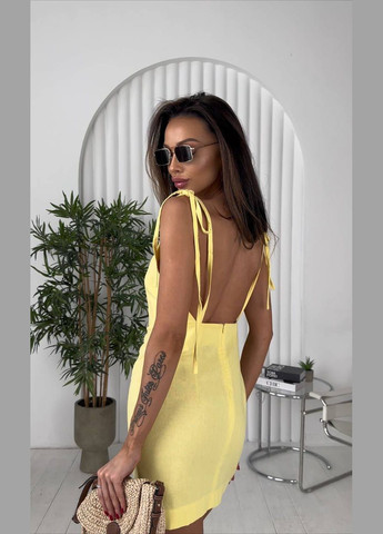 Желтое повседневный, коктейльное женское платье из льна на завязках с открытой спиной Avanti однотонное