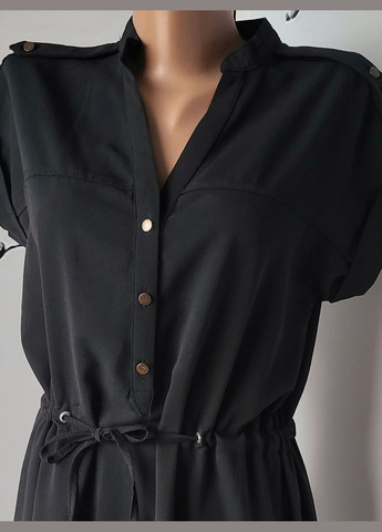 Черное спортивное платье-рубашка женское на поясе-шнурке Select однотонное