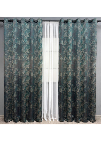 Комплект штор на люверсах Мармур Al-9 № 1636ш Бірюзовий з сірим 150х270 см 2 шт (37-0174) VR-Textil (317461216)