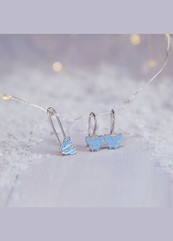 Срібні сережки дитячі Метелики з кольоровою емаллю Каштан (342335218)