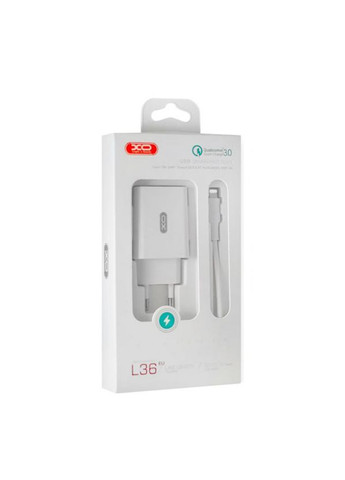Сетевое зарядное устройство L36 адаптер 1USB/QC3.0/3А + Lightning white XO (333827828)
