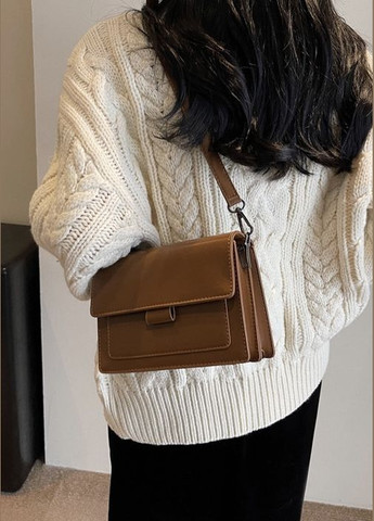 Женская классическая сумка большая 2834-3 на ремне кросс-боди на три отдела коричневая рыжая No Brand (296008215)