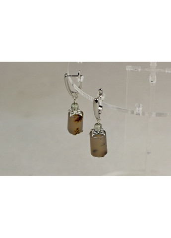 Сережки підвіски циліндри пейзажний агат 4,2 см сріблясті No Brand (366963445)