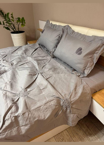 Постільна білизна Євро 200х220 наволочка 70х70 2шт Сірий (П4-satin-zhatka-ser-007-01) No Brand (348094987)