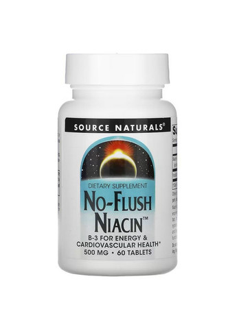 Вітаміни та мінерали No-Flush Niacin 500 mg, 60 таблеток Source Naturals (293477285)
