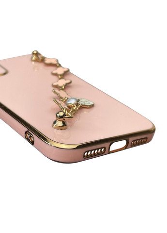 Чехол для телефона iPhone 11 женский с ремешком и украшениями и золотой окантовкой на айфон 11 пудровый gs1 Apple (366230634)