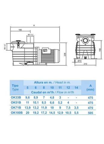 Насос для бассейна Ondina OK71 (220В, 11.9 м3/ч, 0.75 HP) Kripsol (315035848)
