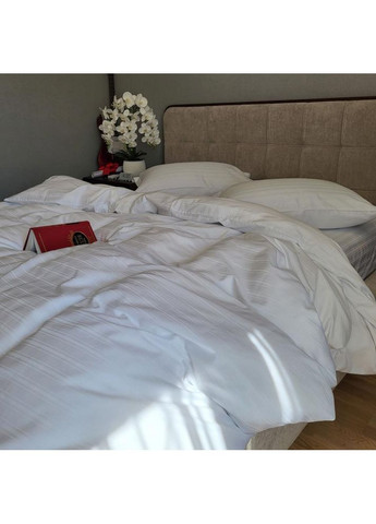 Постільна білизна з резинкою Мульти страйп сатин білий, PREMIUM Сімейний розмір, наволочки 50/70 No Brand (363190797)