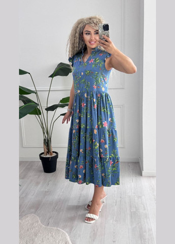 Синее повседневный, кэжуал женское платье Україна с цветочным принтом