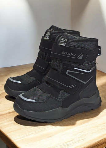 Термо черевики дутики зимові для хлопчика на овчині липучках BIKI 01210В чорні Tom.M (305391854)