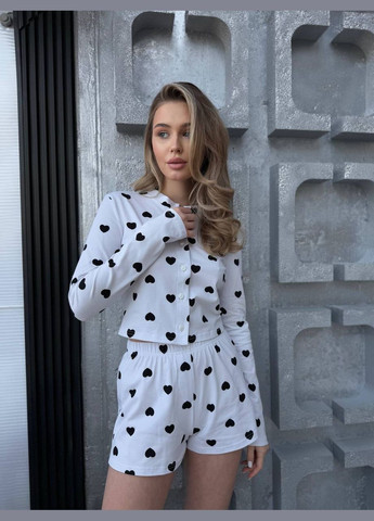 Біла всесезон домашній комплект із серцями Fashion