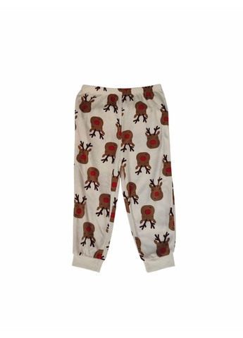 Комбинированная зимняя детская теплая новогодняя пижама (кофта + штаны + халат) для мальчика кремова/красная (25101048) кофта + брюки Primark