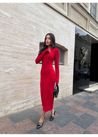 Червона повсякденний, ділова, кежуал сукня жіноча міді силуетна Style Point однотонна