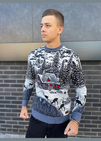 Синий зимний свитер мужской джемпер No Brand