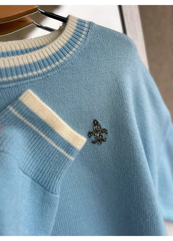Блакитний демісезонний светр жіночий a-n 6101 широкий оверсайз прикраса вензель попереду з камінням No Brand