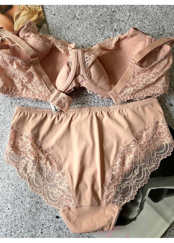 Пудровый женское нижнее белье большого размера бюстгальтер с трусиками слип пудра Lanny Mode