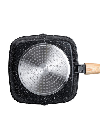 Алюминиевая сковорода-гриль 24 см со стеклянной крышкой и ручкой, квадратная, Черный MGC (360456936)