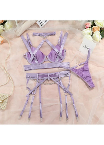 Фіолетовий демісезонний мереживний комплект із поясом. мереживна спідня білизна.роскішний мереживний комплект No Brand