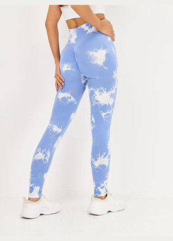Комбинированные демисезонные леггинсы с мраморным принтом, светло-голубого с белым, размер s Trends